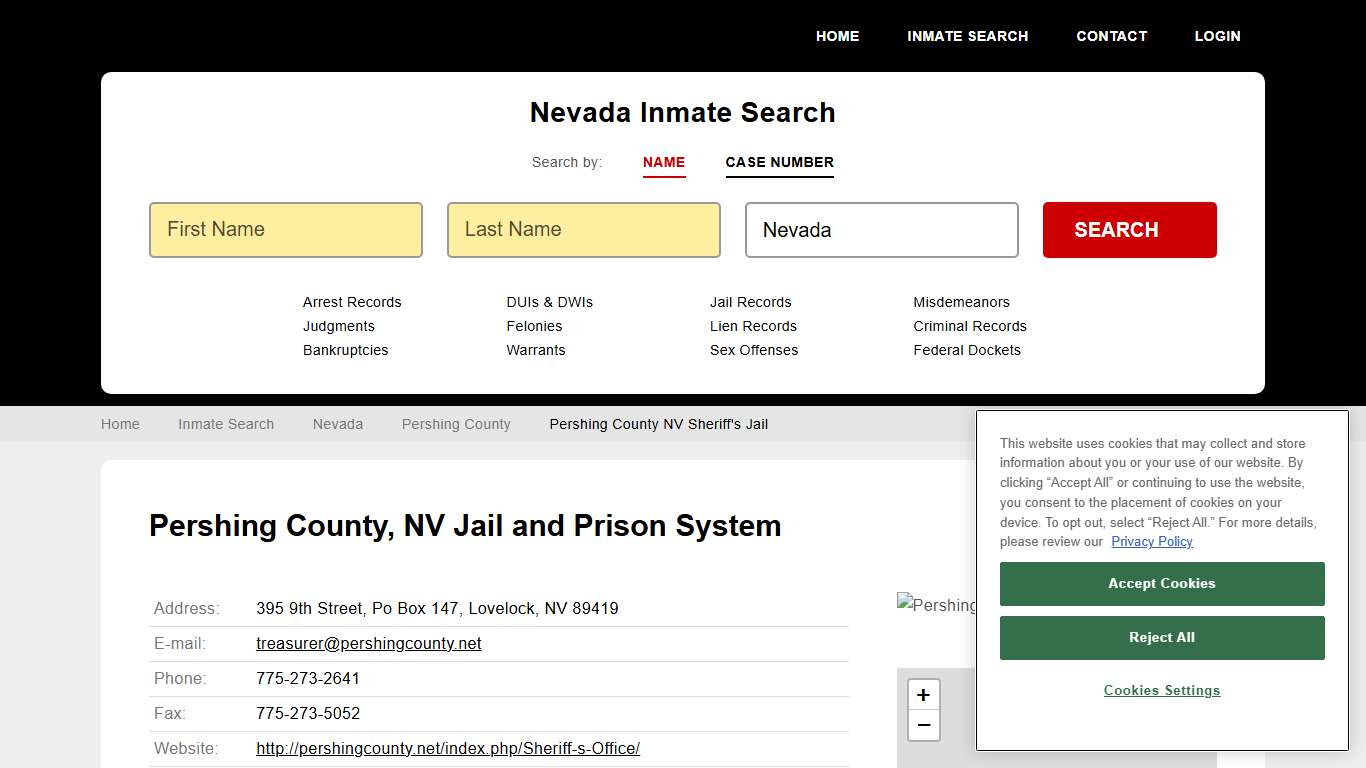 Pershing County NV Sheriff's Jail Inmate Records Search, Nevada - StateCourts